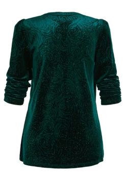 Blackish Green Velvet Long Sleeve Split Neck Blouse 17 Blackish Green Velvet Long Sleeve Split Neck Blouse -UrbanLayer Store 1698399835636447668