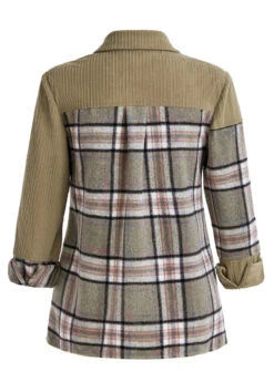 Olive Green Patchwork Plaid Long Sleeve Shirt Collar Blouse 17 Olive Green Patchwork Plaid Long Sleeve Shirt Collar Blouse -UrbanLayer Store 1698891880472549581