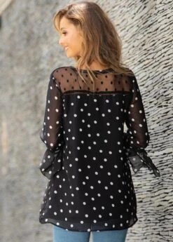 Polka Dot Crinkle Chest Hanky Cuff Blouse -UrbanLayer Store 263695 P 16151824197671