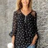 Polka Dot Crinkle Chest Hanky Cuff Blouse -UrbanLayer Store 263695 P 16151824198640