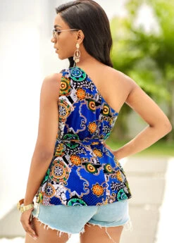 Tribal Print One Shoulder Belted Blouse -UrbanLayer Store 265557 P 16170018378571