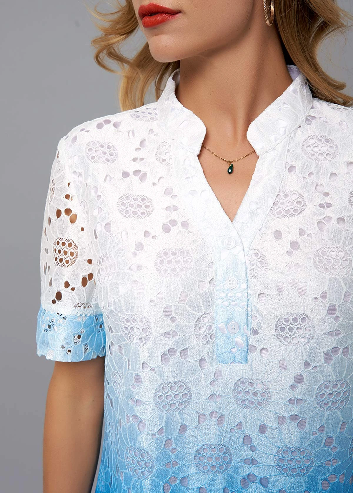 Tie Dye Print Split Neck Lace Blouse 7 Tie Dye Print Split Neck Lace Blouse - Image 5