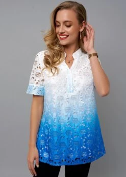 Tie Dye Print Split Neck Lace Blouse 10 Tie Dye Print Split Neck Lace Blouse -UrbanLayer Store 266038 P 16188177819663