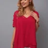 Cutout Sleeve V Neck Asymmetric Hem Blouse -UrbanLayer Store 266906 P 16187952610930