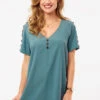 Button Detail V Neck Short Sleeve Blouse -UrbanLayer Store 268434 P 16206419584010