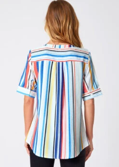 Rainbow Stripe Double Pocket Round Neck Blouse 8 Rainbow Stripe Double Pocket Round Neck Blouse -UrbanLayer Store 273614 P 16246141417661