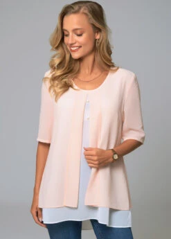 Decorative Button Round Neck Layered Blouse