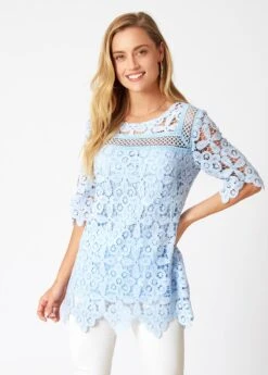 Lace Stitching Round Neck Asymmetric Hem Blouse -UrbanLayer Store 274983 P 16246181374253