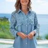 Faux Denim Lace Stitching Turndown Collar Blouse 1 Faux Denim Lace Stitching Turndown Collar Blouse -UrbanLayer Store 275973 P 16282541373190