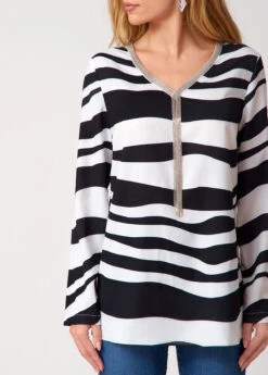 Striped Tassel V Neck Long Sleeve Blouse -UrbanLayer Store 275977 P 16285948654003