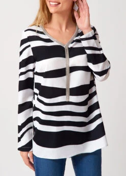 Striped Tassel V Neck Long Sleeve Blouse -UrbanLayer Store 275977 P 16285948654544
