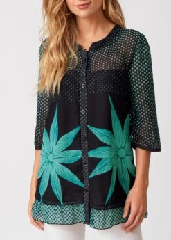 Polka Dot Button Up 3/4 Sleeve Blouse