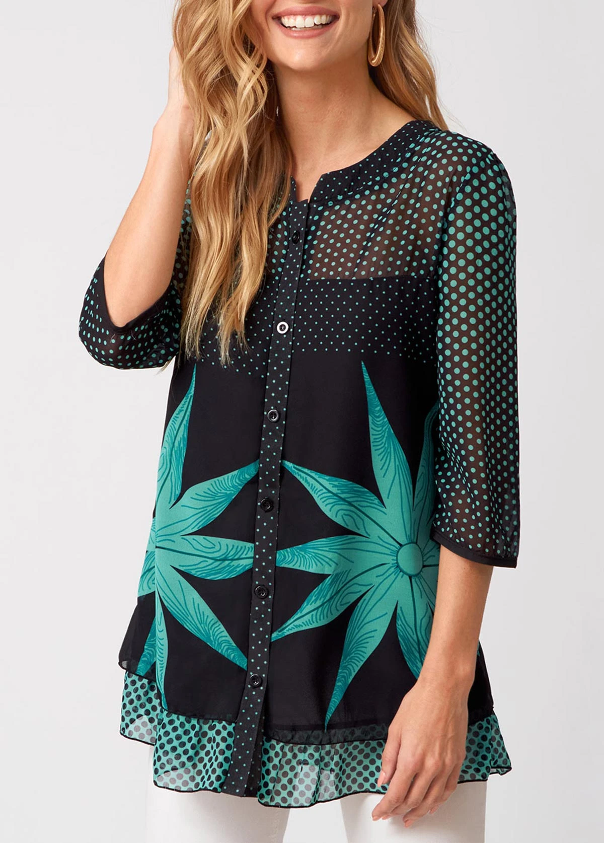 Polka Dot Button Up 3/4 Sleeve Blouse 6 Polka Dot Button Up 3/4 Sleeve Blouse - Image 4