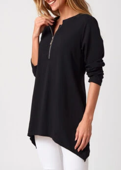 Black Asymmetric Hem Zipper Long Sleeve T Shirt -UrbanLayer Store 276933 P 16286591293562
