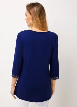 Lace Patchwork Crinkle Chest Navy Split Neck Blouse 8 Lace Patchwork Crinkle Chest Navy Split Neck Blouse -UrbanLayer Store 277432 P 16273556181281