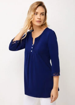 Lace Patchwork Crinkle Chest Navy Split Neck Blouse 11 Lace Patchwork Crinkle Chest Navy Split Neck Blouse -UrbanLayer Store 277432 P 16273556196444