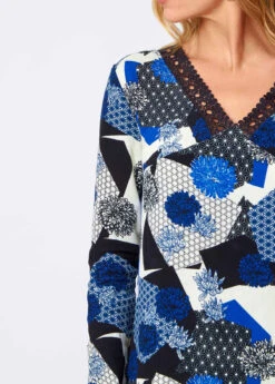 Lace Panel V Neck Floral Print Blouse -UrbanLayer Store 277465 P 16288236104212