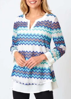 Chevron Print Split Neck Layered Hem Blouse 9 Chevron Print Split Neck Layered Hem Blouse -UrbanLayer Store 277687 P 16288235304163