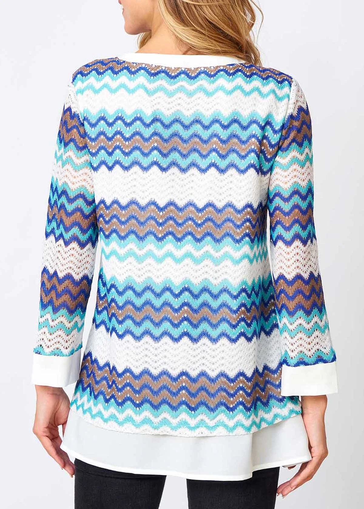 Chevron Print Split Neck Layered Hem Blouse 4 Chevron Print Split Neck Layered Hem Blouse - Image 2