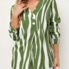 V Neck Striped Decorative Button Blouse -UrbanLayer Store 278315 P 16293630462863