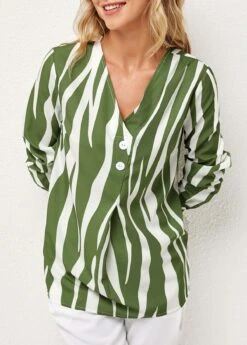 V Neck Striped Decorative Button Blouse 10 V Neck Striped Decorative Button Blouse -UrbanLayer Store 278315 P 16293630466150