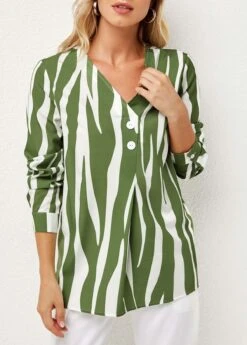 V Neck Striped Decorative Button Blouse 11 V Neck Striped Decorative Button Blouse -UrbanLayer Store 278315 P 16293630468204