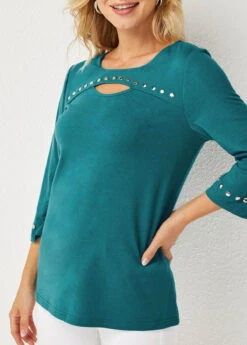 Cutout Front Round Neck 3/4 Sleeve T Shirt -UrbanLayer Store 279190 P 16304732601292