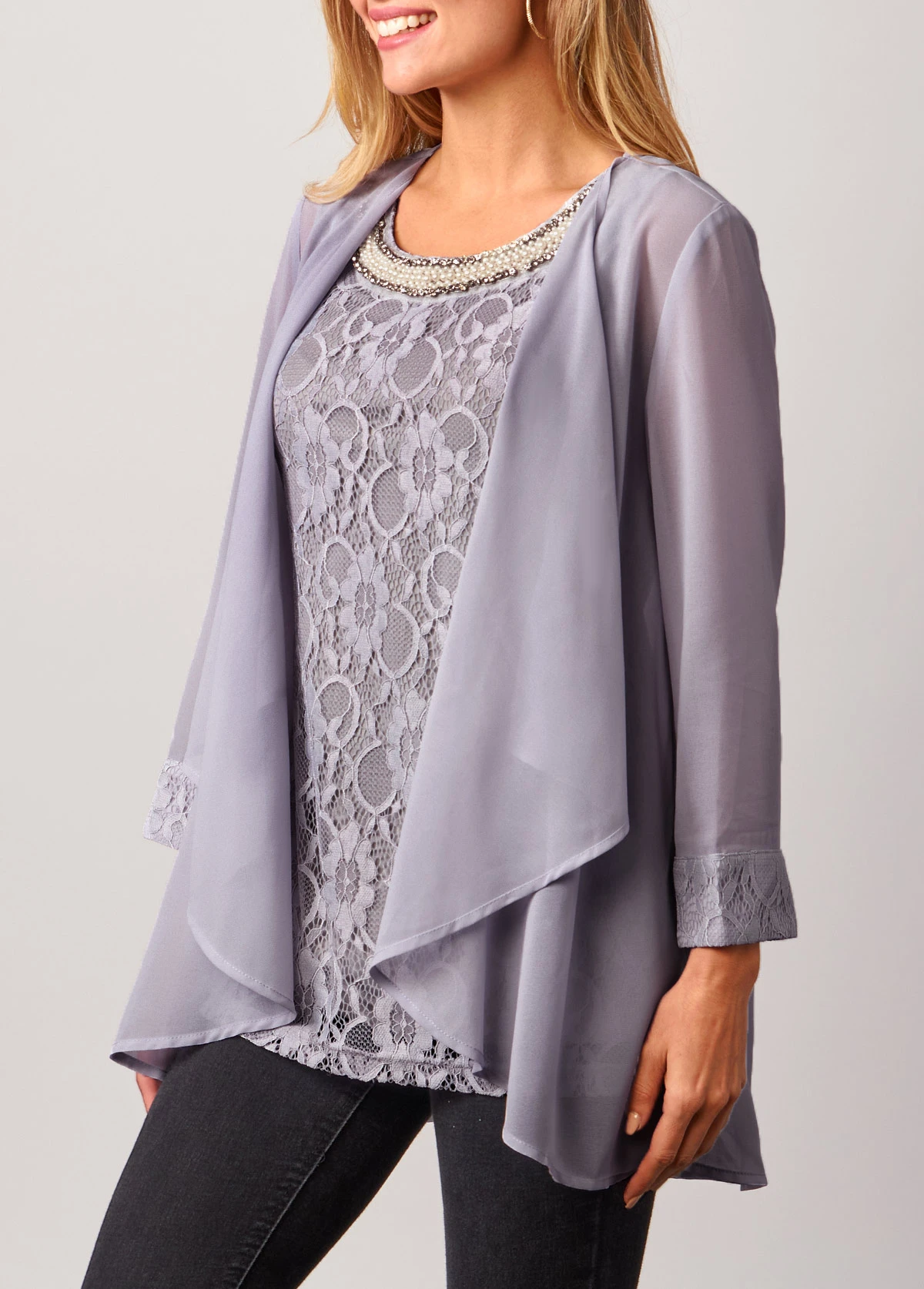 Lace Patchwork Cardigan And Grey Tank Top 5 Lace Patchwork Cardigan And Grey Tank Top - Image 3