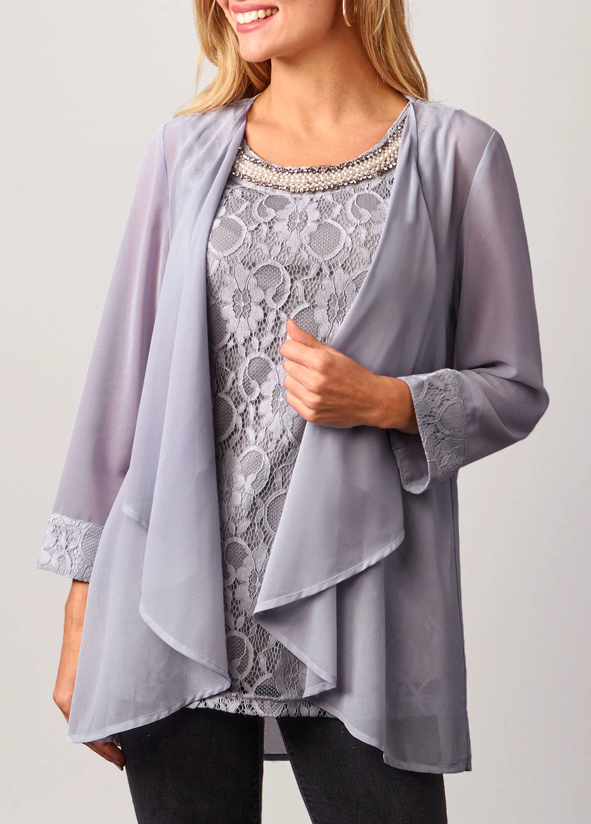 Lace Patchwork Cardigan And Grey Tank Top 3 Lace Patchwork Cardigan And Grey Tank Top