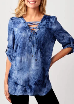 Lace Up Tie Dye Blue Blouse -UrbanLayer Store 287688 P 16376591812793