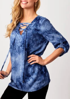Lace Up Tie Dye Blue Blouse -UrbanLayer Store 287688 P 16376591814082