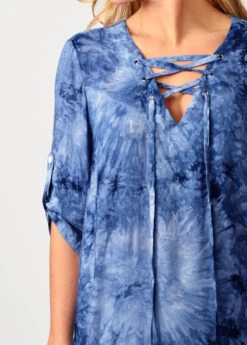 Lace Up Tie Dye Blue Blouse -UrbanLayer Store 287688 P 16376591816614