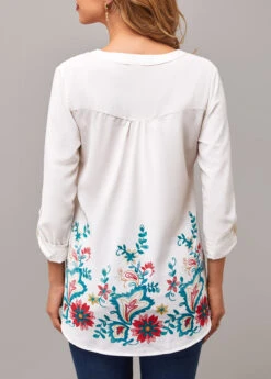 Floral Print Roll Tab Sleeve Split Neck Blouse 7 Floral Print Roll Tab Sleeve Split Neck Blouse -UrbanLayer Store 288081 P 16373159353201