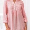 Lace Stitching 3/4 Sleeve Pink Blouse 1 Lace Stitching 3/4 Sleeve Pink Blouse -UrbanLayer Store 288380 P 16383291114870
