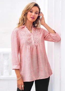 Lace Stitching 3/4 Sleeve Pink Blouse 9 Lace Stitching 3/4 Sleeve Pink Blouse -UrbanLayer Store 288380 P 16383291116682