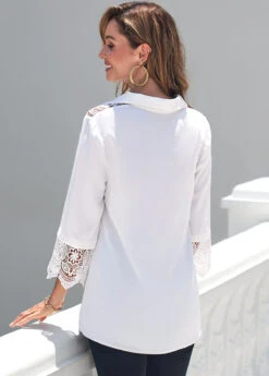 Lace Patchwork Turndown Collar White 3/4 Sleeve Blouse 8 Lace Patchwork Turndown Collar White 3/4 Sleeve Blouse -UrbanLayer Store 289129 P 16383282762441