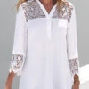 Lace Patchwork Turndown Collar White 3/4 Sleeve Blouse 1 Lace Patchwork Turndown Collar White 3/4 Sleeve Blouse -UrbanLayer Store 289129 P 16383282767830
