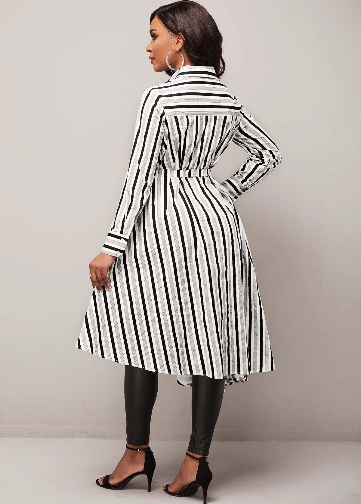 Asymmetric Hem Striped Color Block Belted Blouse 4 Asymmetric Hem Striped Color Block Belted Blouse - Image 2