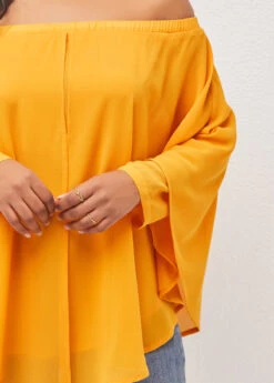 Off Shoulder Layered Asymmetric Hem Ginger Blouse -UrbanLayer Store 289909 P 16479432050034