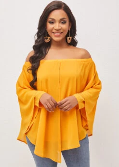 Off Shoulder Layered Asymmetric Hem Ginger Blouse -UrbanLayer Store 289909 P 16479432056325