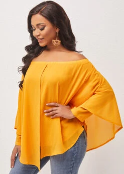 Off Shoulder Layered Asymmetric Hem Ginger Blouse -UrbanLayer Store 289909 P 16479432057662