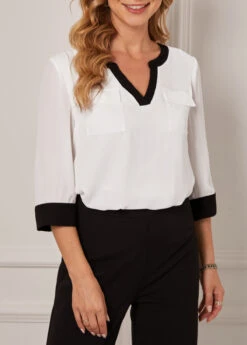 Double Pocket Split Neck White Blouse 10 Double Pocket Split Neck White Blouse -UrbanLayer Store 290461 P 16395307250903