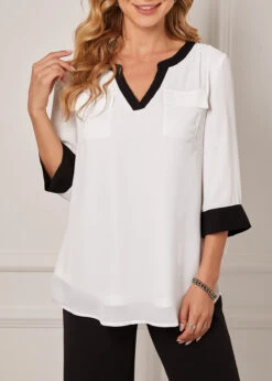 Double Pocket Split Neck White Blouse 9 Double Pocket Split Neck White Blouse -UrbanLayer Store 290461 P 16395307258022