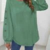 Sage Green Long Sleeve Decorative Button T Shirt -UrbanLayer Store 292469 P 1638855855273