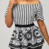 Tribal Print Off Shoulder Black Striped Blouse 1 Tribal Print Off Shoulder Black Striped Blouse -UrbanLayer Store 292702 P 16408255900910