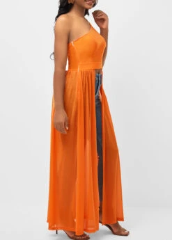 Skew Neck Orange Fabric Stitching Blouse -UrbanLayer Store 292930 P 16407726785083