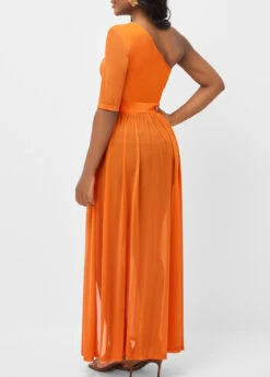 Skew Neck Orange Fabric Stitching Blouse -UrbanLayer Store 292930 P 16407726786141