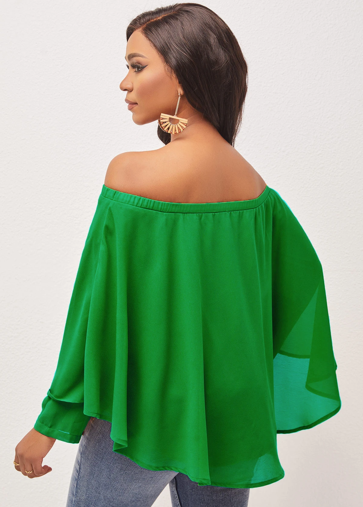 Off Shoulder Layered Asymmetric Hem Green Blouse 4 Off Shoulder Layered Asymmetric Hem Green Blouse - Image 2