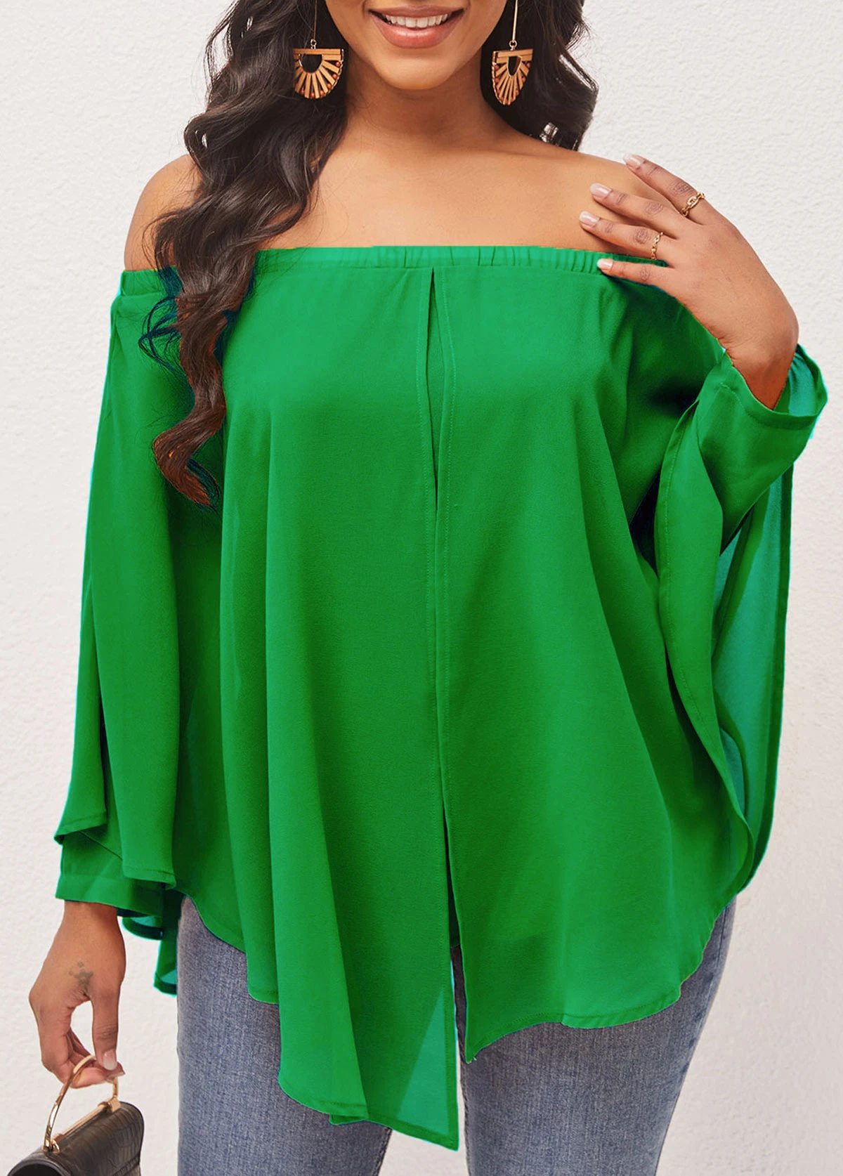 Off Shoulder Layered Asymmetric Hem Green Blouse 3 Off Shoulder Layered Asymmetric Hem Green Blouse