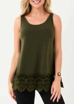 Army Green Lace Stitching Tank Top